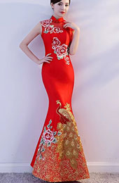 Embroidered Phoenix Fishtail Wedding Qipao Cheongsam Dress
