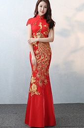 Gold Phoenix Fishtail Qipao / Cheongsam Wedding Dress