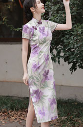 2023 Purple Floral Tea Cheongsam Qipao Dress