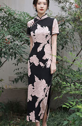 2023 Color Block Floral Maxi Cheongsam Qipao Dress