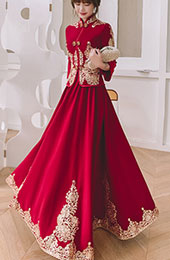 2 Pieces Burgundy Wedding Bride Xiuhe Top & Skirt