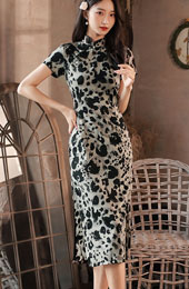 2023 Leopard Print Mid Qipao Cheongsam Dress