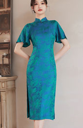 Green Chinese Painting Print Qipao Cheongsam Dress