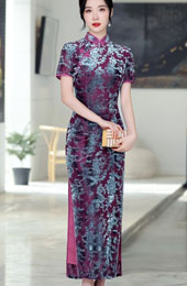 Purple Mothers Velvet Maxi Qipao Cheongsam Dress