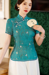 2023 Summer Floral Linen Cheongsam Blouse Top