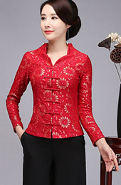 Mother's Red Purple Lace Cheongsam Blouse Top