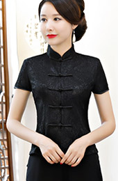 Black Short Sleeve Qipao / Cheongsam Blouse Top