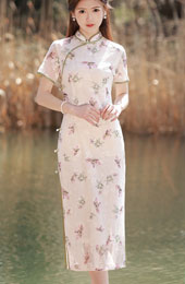 Floral Chiffon Midi Cheongsam Qipao Dress