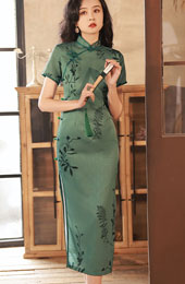 Green Floral Lust Caution Midi Cheongsam Qipao Dress