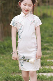 2023 Embroidered Lace Kids Girls Cheongsam Qipao Dress