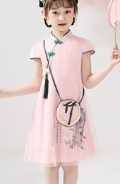 Pink White Kids Girl's Cheongsam / Qipao Dress