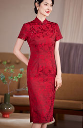 Blue Red Floral Bride Mothers Wedding Cheongsam Qipao Dress