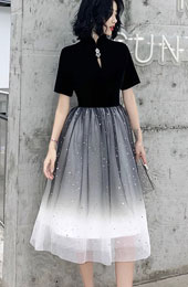 Black Shimmery Star A-Line Qipao Cheongsam Dress