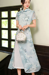 Floral A-Line Midi Modern Cheongsam / Qipao Dress