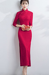 Ankle-Length Lace Qipao / Cheongsam Dress with Split