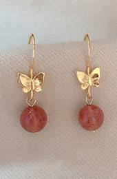 Glazed Butterfly Strawberry Quartz Drop Dangle Earrings