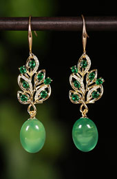 Green Agate Crystal Drop Dangle Earrings