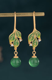 Green Leaf Jade Drop Dangle Earrings