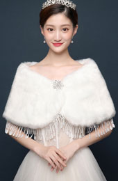 Artificial Fur Brooch Tassels Party Wedding Bride Wrap Shawl