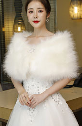 White Faux Fur Brooch Party Wedding Bride Wrap Shawl