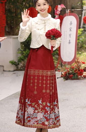 Winter Traditional Chinese Wedding Bride Floral Xiuhe Hanfu Outfit