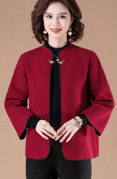 Red Purple Women Wool Blend Open Front Cheongsam Coat