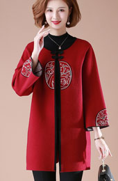 Vintage Embroidered Women Mothers Knit Cardigan Coat