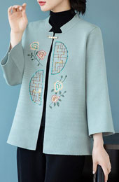 Blue Red Sequined Embroidered Women Knit Cardigan Jacket