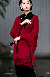 Faux Fur Tassels Long Sleeves Wrap Cape Shawl Coat