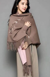 Mothers Embroidered Long Sleeves Knit Tassels Wrap Shawl Cape