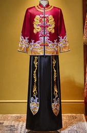 2024 Colorblock Men Dragon Wedding Qun Kwa Jacket & Skirt