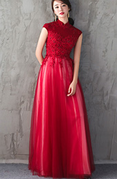 Custom Made Red Tulle Qipao / Cheongsam Dress with Sequins