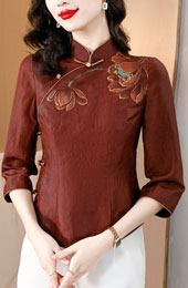 Lotus Print Cheongsam Blouse Shirt