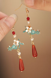 Vintage Pearl Agate Drop Dangle Earrings