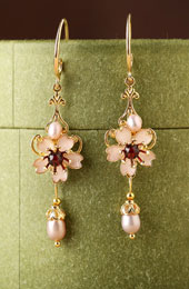 Pink Flower Non Pierced Clip-on Hook Drop Dangle Earrings