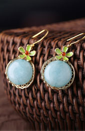 Non Pierced Clip-on Hook Jade Drop Dangle Earrings