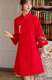 Wool Blend Embroidered Women Cheongsam Tang Coat