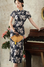 2024 Floral Print Mothers Cheongsam Qipao Dress