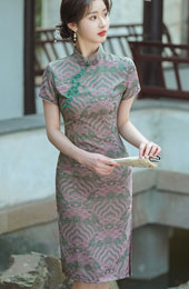 Vintage Jacquard Midi Cheongsam Qipao Dress