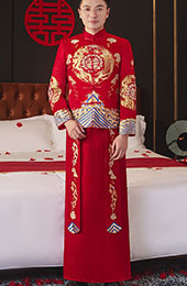 Embroidered Dragon Phoenix Man Wedding Suit, Jacket & Skirt