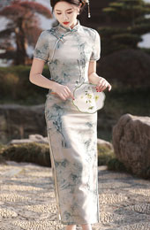 2024 Chinese Painting Print Max Cheongsam Qipao Dress