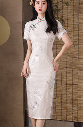 2024 Floral Print Midi Cheongsam Qipao Dress