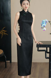 Black Jacquard Wedding Bride Cheongsam Qipao Dress