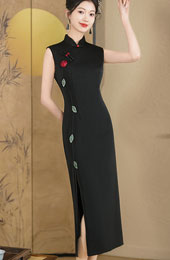 2024 Black Embroidered Cheongsam Qipao Dress