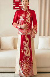Colorblock Dragon Man Wedding Qun Kwa Jacket & Skirt
