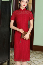 Red Lace Illusion Qipao / Cheongsam Party Dress