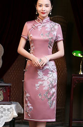 Pink Floral Mid Cheongsam / Qipao Dress