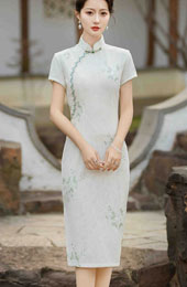 Green Embroidered Floral Lace Cheongsam Qipao Dress