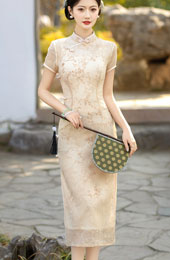 Yellow Floral Mulberry Silk Midi Qipao Cheongsam Dress