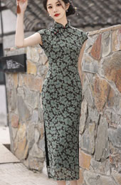 2024 Floral Print Cheongsam Qipao Dress